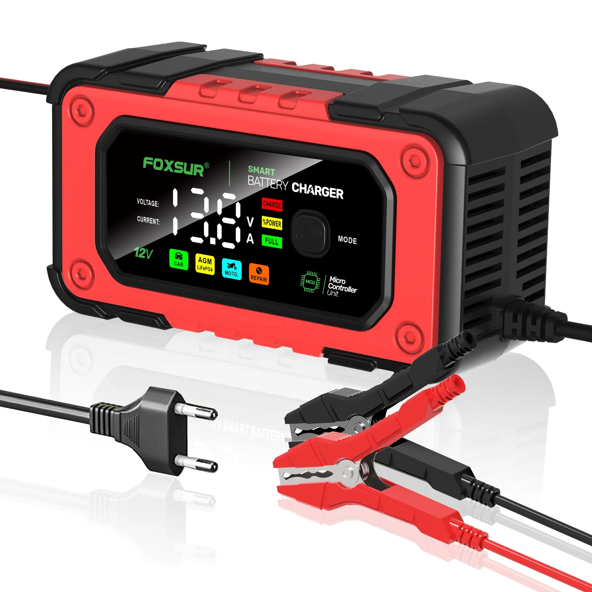 FOXSUR FBC1207E 12V 7A Smart Car Battery Charger Automobile Battery Repair Machine Tester - view 2