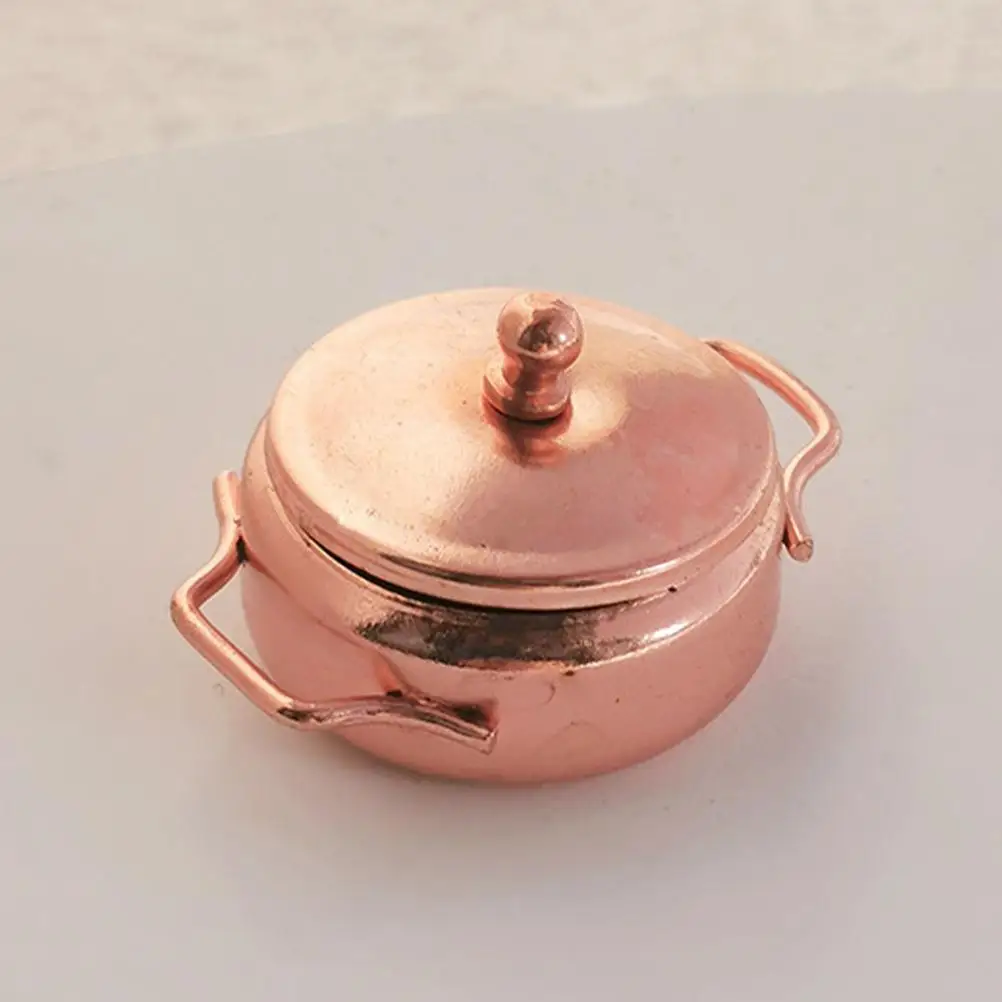 2 Pcs Miniature Stew Pot Realistic Copper Hot Retro Soup Accessories House Kitchen Pots Children Simulation Decorative