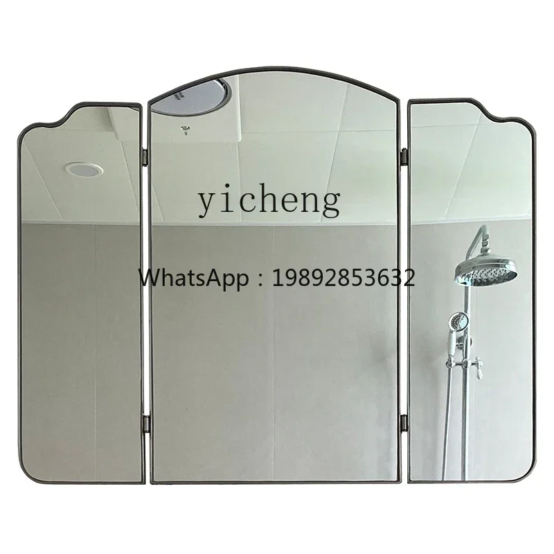 stainless steel three-fold bathroom mirror hoverable folding feng shui mirror desktop vanity mirror wall-mounted decoration