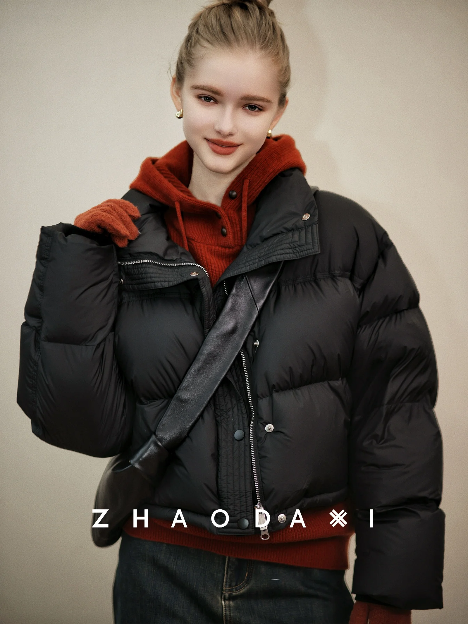 

Пуховик Zhaodaixi с высокой талией, короткий, на 90% из белого гусиного пуха, с воротником-стойкой, на молнии, стандартная длина рукава, для повседневной носки