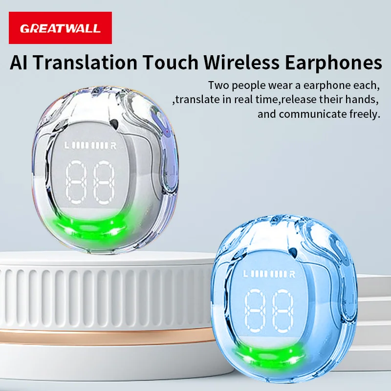 GREATWALL AI Translator Earphones Intelligent Colorful  Wireless Bluetooth Headset, Real-time Two-way Translation