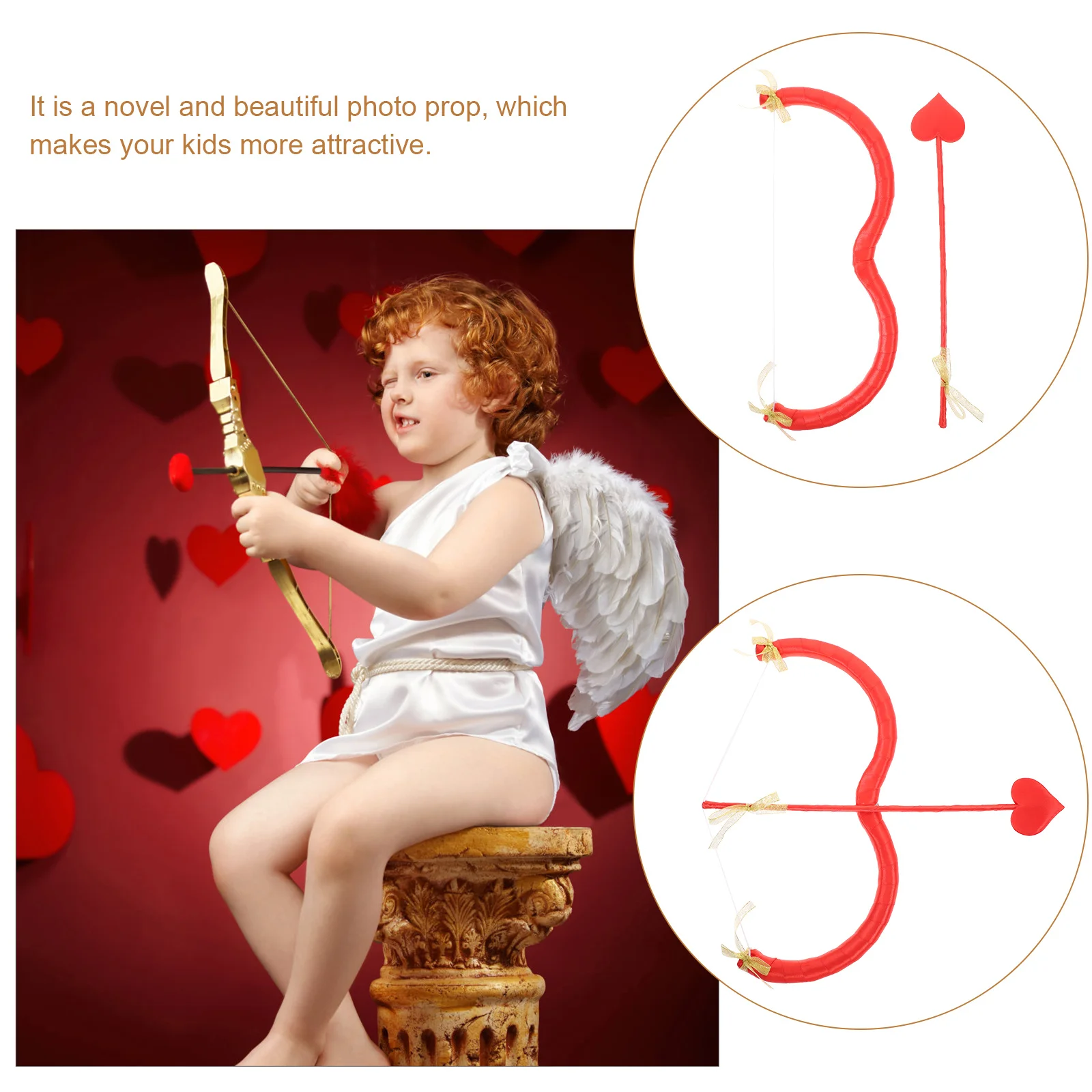 Conjunto de arco de flecha de Cupido, accesorio de disfraz de San Valentín, regalo creativo exquisito para mujer, diseño compacto ligero, arco y flecha de Cupido