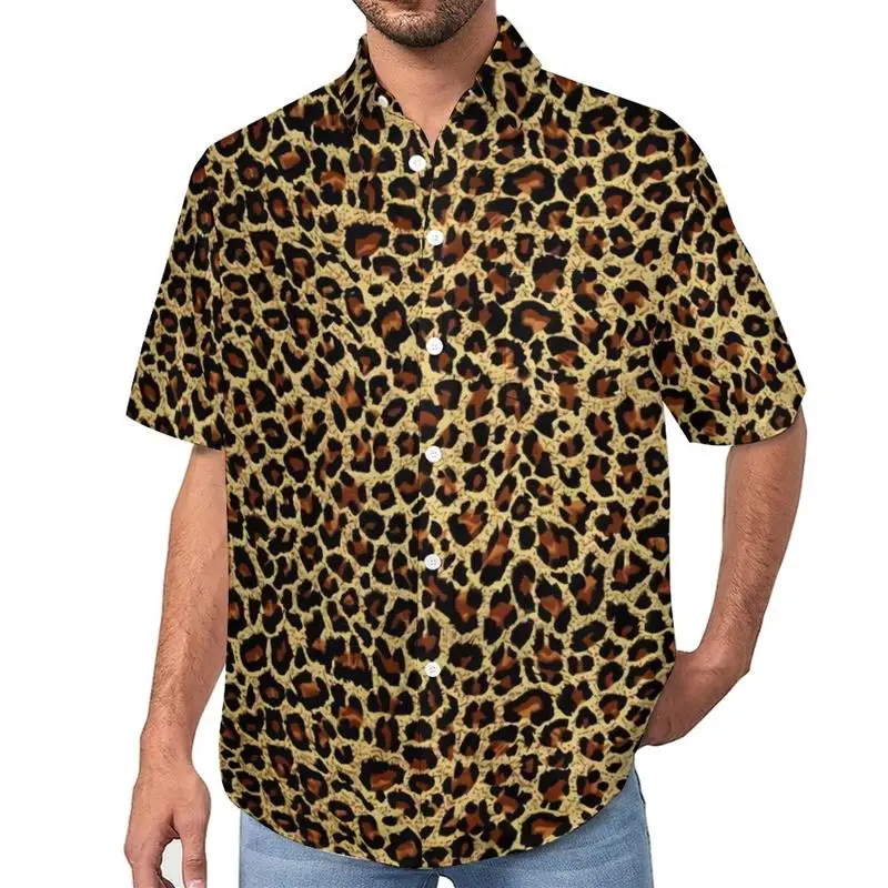 

Мужской леопардовый принт ort Sve irt, свободный крой, летний повседневный мужской топ с высоким воротником и афическим принтом, лето 202