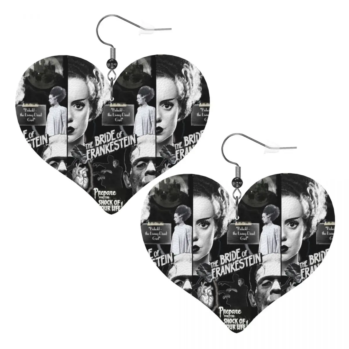 

Custom The Bride Of Frankenstein Leather Teardrop Earrings for Women Leather Earrings Lightweight for Parties Holidays