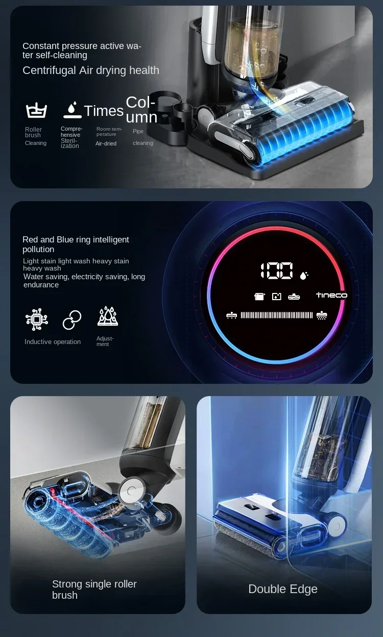 TINECO Fuvan 2.0ProLedc غسالة الأرضيات المضادة للبكتيريا شفط ممسحة ممسحة الأجهزة المنزلية آلة تنظيف مزدوجة Welt
