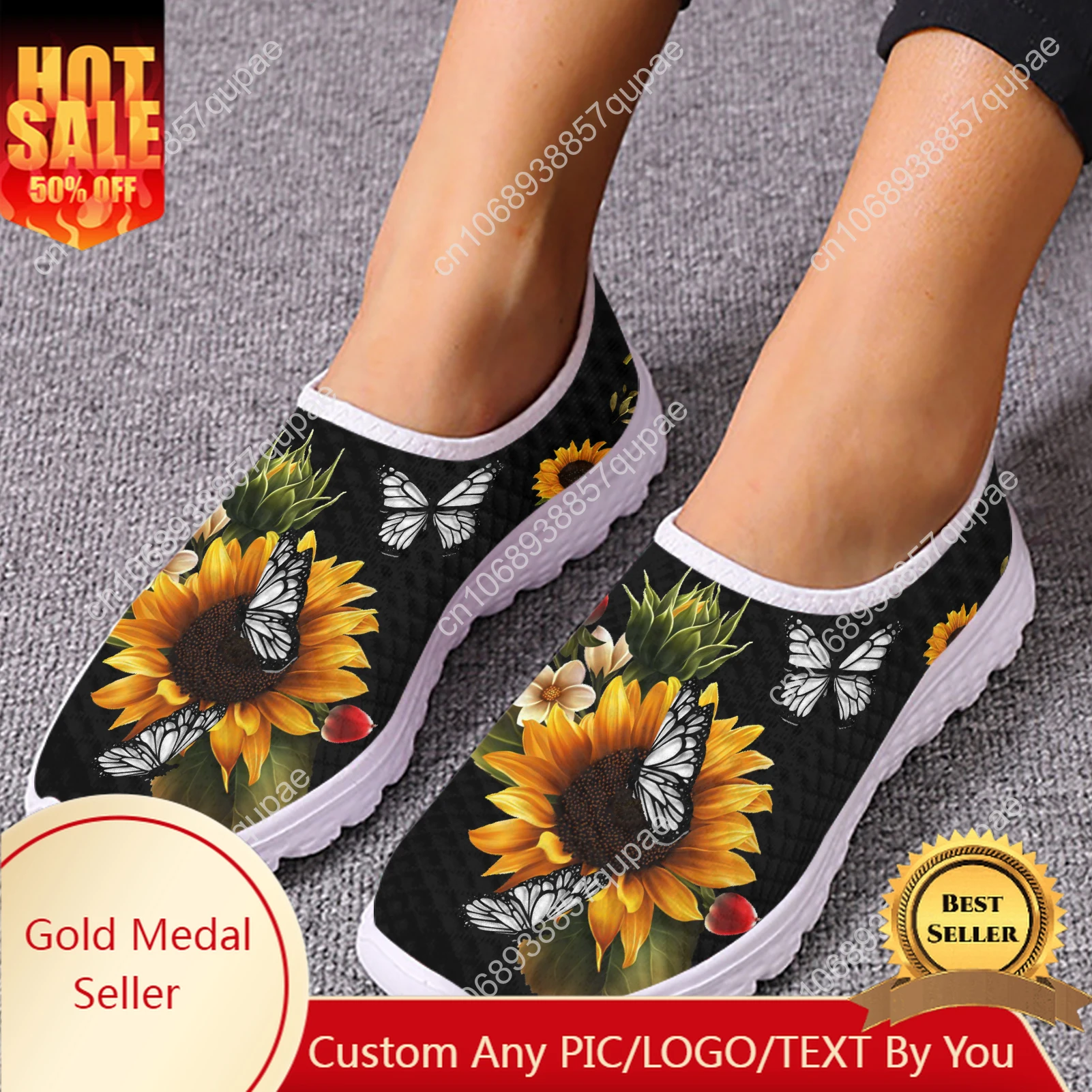 

Fashion Sunflower Butterfly Mesh High Quality Sneakers Women Men Teenager Casual Fashion Custom Made Tennis Flat Couple Shoes