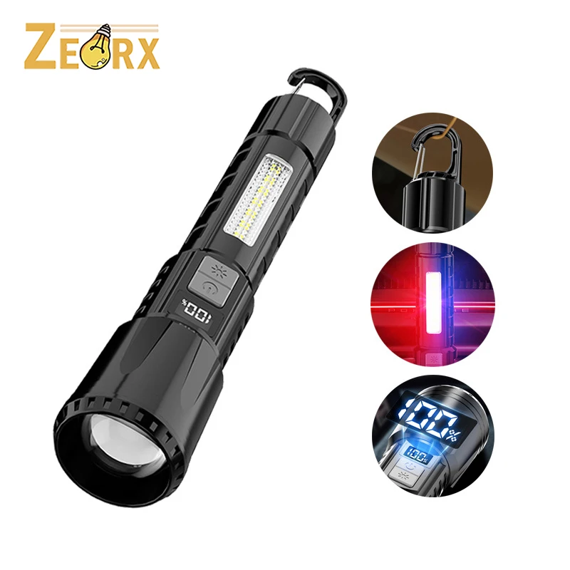 

Rechargeable LED Flashlights, Zoomable Handheld Flash Light with COB Work Light Tactical Torches for Home Camping Emergencies