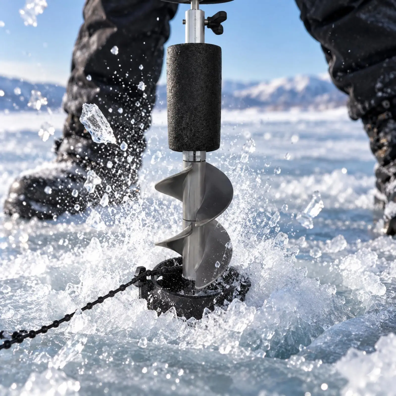 Ice Drill for Fishing Manual Auger Bit 150mm with Cushioned Grip Handle for Thick Ice Winter Angler Use