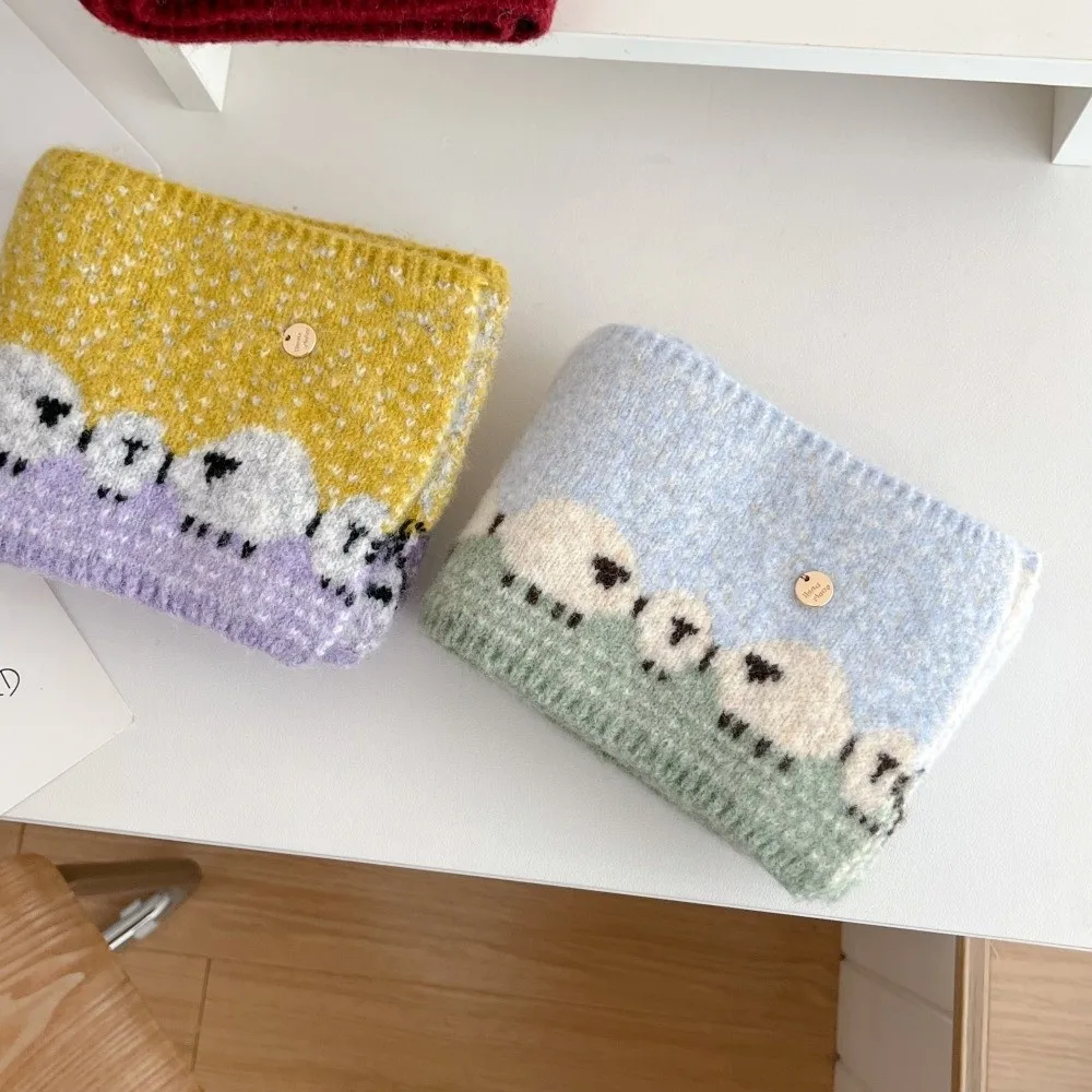 Fashion Cute Sheep Printed Knitted Scarf Windproof Soft Warm Shawl Cold Proof Neck Warmer for Women