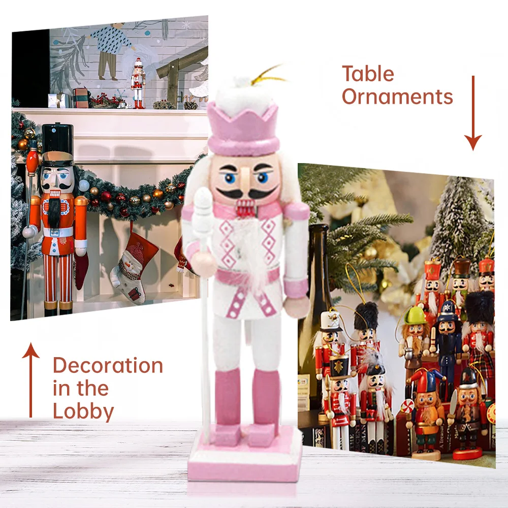 12CM Nutcracker Soldier Puppet 6 Piece Set Garland Pink White Home Ornaments Merry Christmas Decorations Holiday Gift Pendant