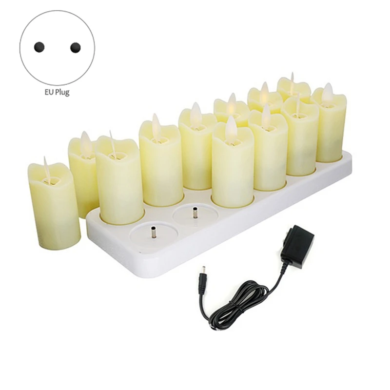 12Pcs Rechargeable Flameless Candles Realistic Warm LED Cordless Candles Candle Lights with Flickering Flame-EU PLUG