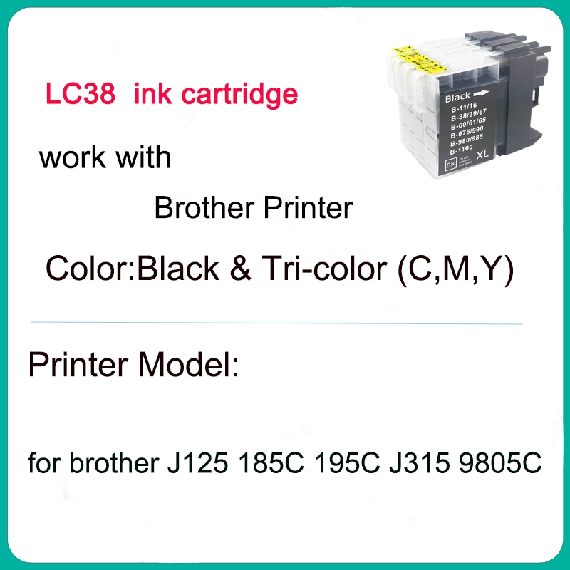 Vilaxh LC38 LC39 LC61 LC65 LC980 LC985 LC990 LC1100 Refillable Ink Cartridge For Brother DCP-J125 185C 195C J315W DCP- J140W/145