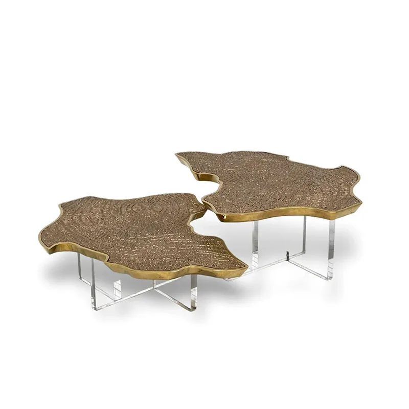 

Italian stainless steel coffee table light luxury high sense living room home irregular etching tea table creative acrylic