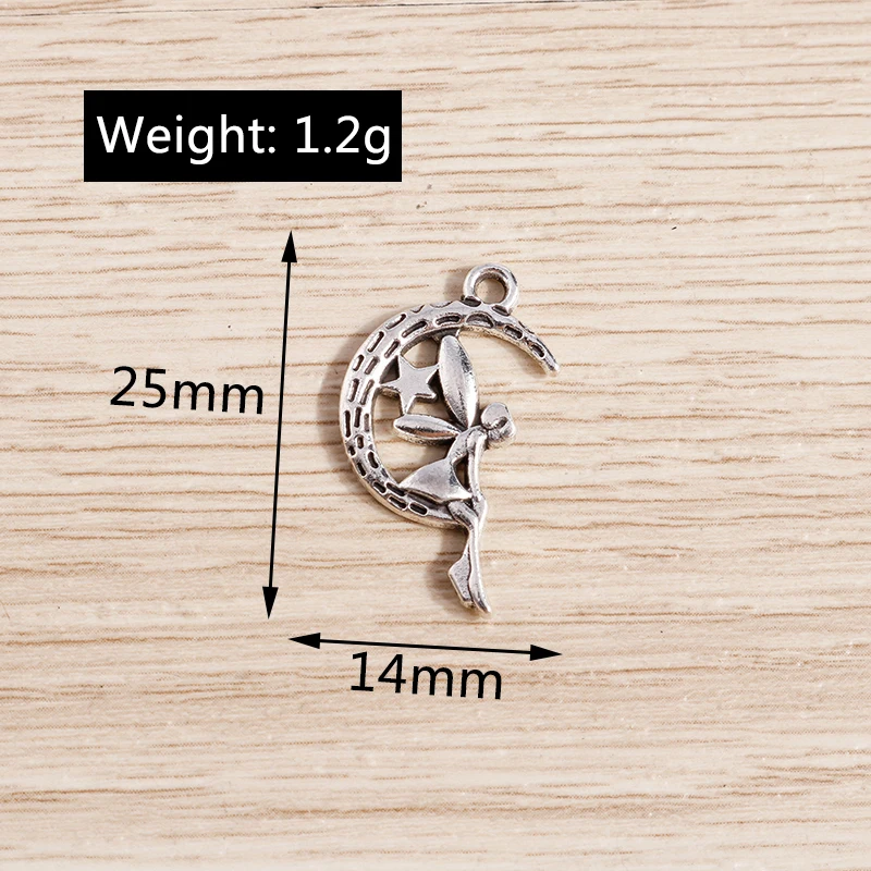Tusember 20 Stück 14*25mm Metall-Stern-Mond-Engel-Feen-Anhänger DIY-Anhänger für handgemachte Halsketten, Ohrringe, Schmuckherstellung. – Detail 1