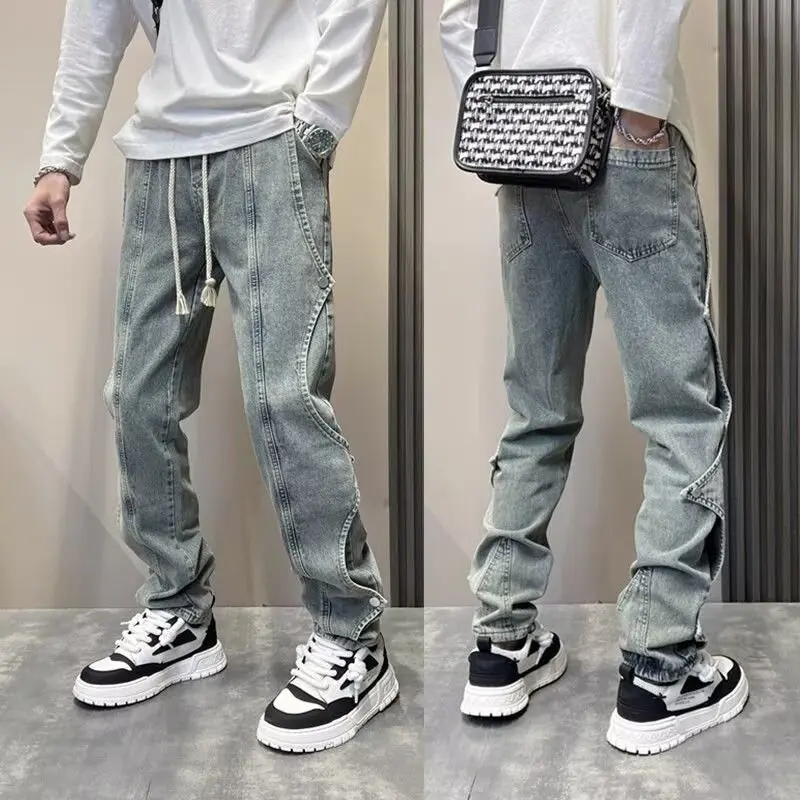 

Джинсы Lazy Art Trend 2025, новые Harajuku, простые модные модные универсальные темпераментные свободные мужские брюки