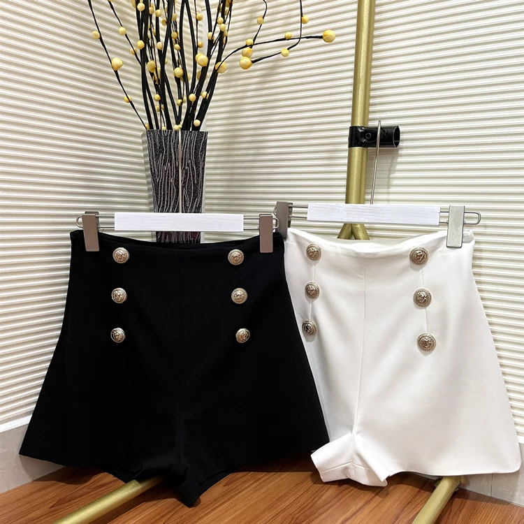 Nowe damskie spodnie z wysokim stanem na rok 2024, z podwójnym rzędem ozdobnych guzików, boczny niewidoczny zamek błyskawiczny, spodnie codzienne.