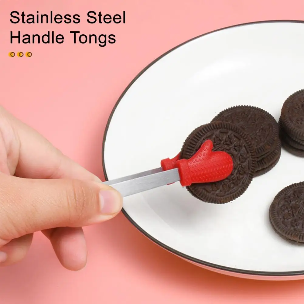2Pcs 15cm Mini Silicone Ice Cube Clip, Heart Glove Hand Shape Food Serving Tongs, Food Grade Stainless Steel Kitchen Tongs