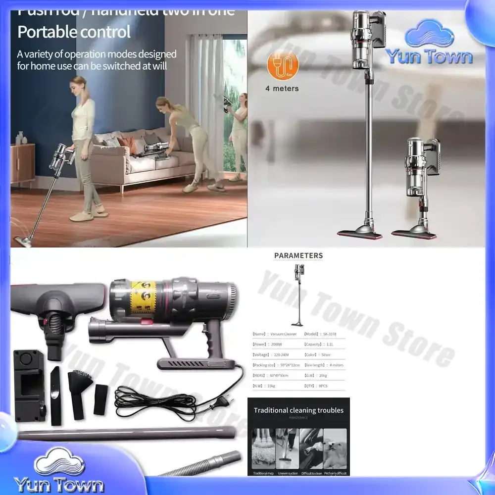 110V-220V Household Vacuum Cleaner, Vertical Handheld Multi-function Wired Sweeper 15000pa Super Suction 2000W
