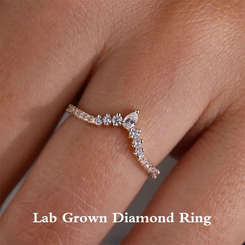 Dainty 0.30tcw Round Cut and Pear Cut Lab Grown Diamond Curvy Band 14K Gold Micro Pave Half Eternity Band