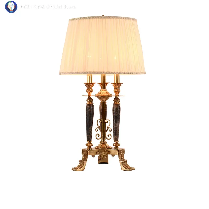 European Style Modern Led Table Lamp, Brass Base With Fabric Lampshade For Hotel Project Decoration