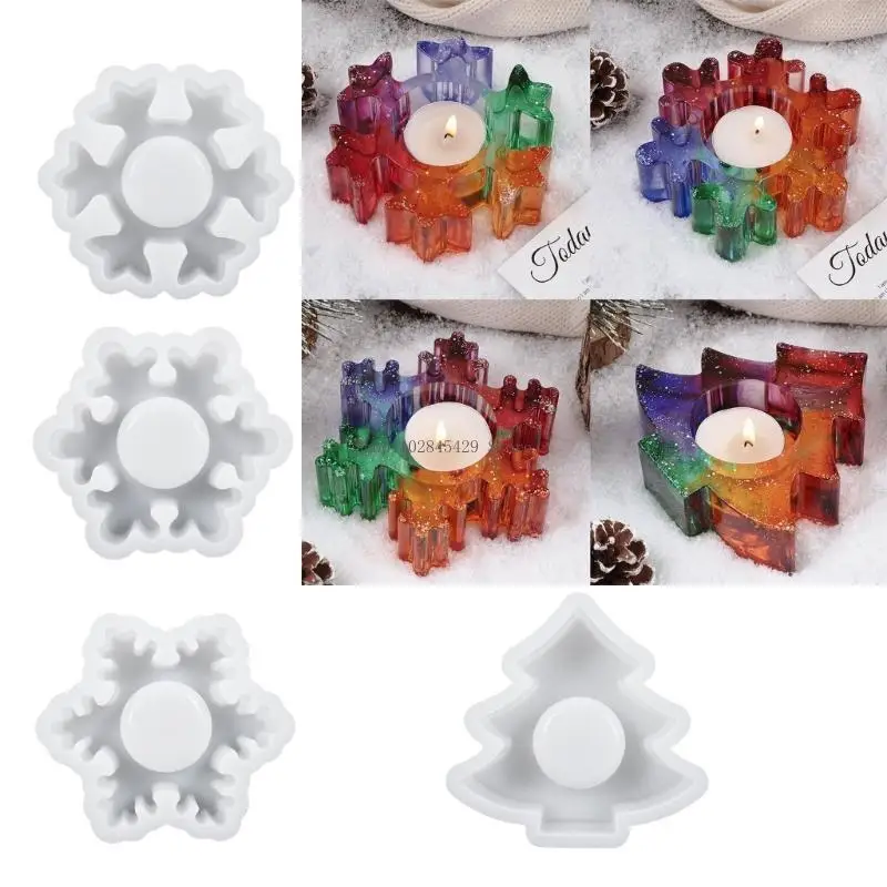 1/4Piece Tealight Holder Epoxy Resin Mould Snowflake Holder Silicone Mold