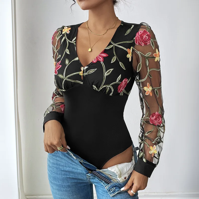 Jumpsuit Wanita Bodysuit Motif Bunga Satu Potong Lengan Panjang Overall Pinggang Tinggi Romper Seksi Y2k Streetwear Jumpsuit 2025