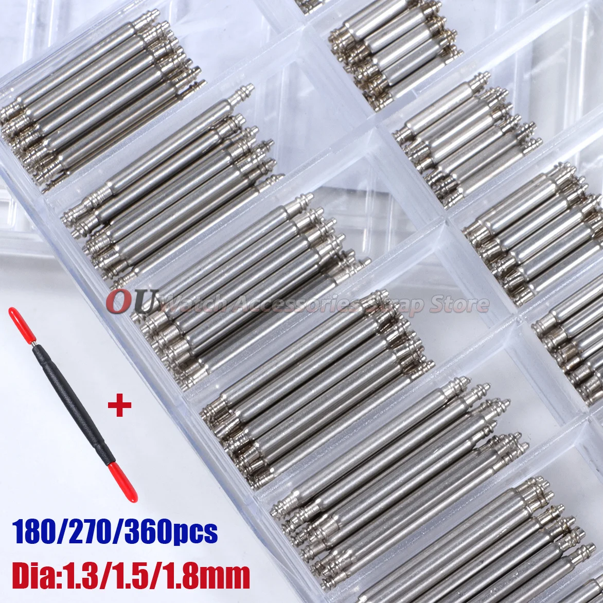 1 Set Edelstahl-Federstangen Länge 8mm-25mm Durchmesser 1,3mm/1,5mm/1,8mm Uhrenarmband Metall-Verbindungsstift Uhrenreparaturwerkzeuge Stift