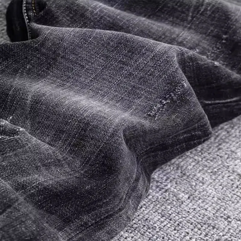 Fashion Designer Men Jeans High Quality Retro Black Gray Stretch Slim Fit Ripped Jeans Men Classical Vintage Denim Pants Hombre