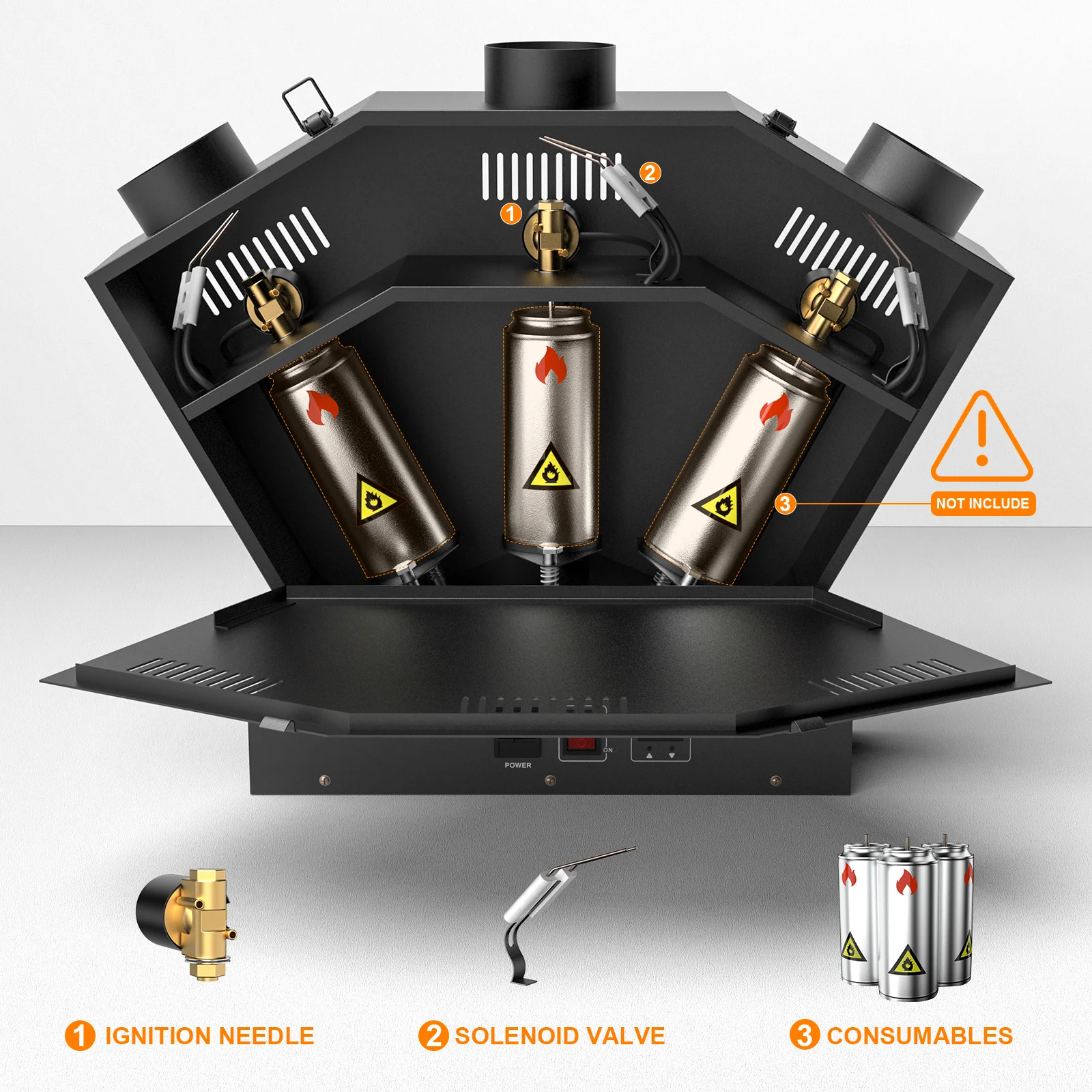 Máquina de llama Real de 200W, lanzador de llama de tres cabezas, equipo de escenario DMX512, para concierto, actuación, ambiente de fiesta