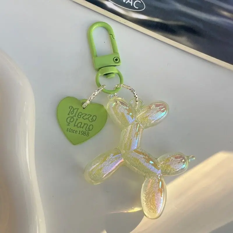 Balloon Dog Keychain for Women Cute Cartoon Bag Decoration Glow In The Dark Puppy Key Chain with Flower Charms Girl Friend Gift