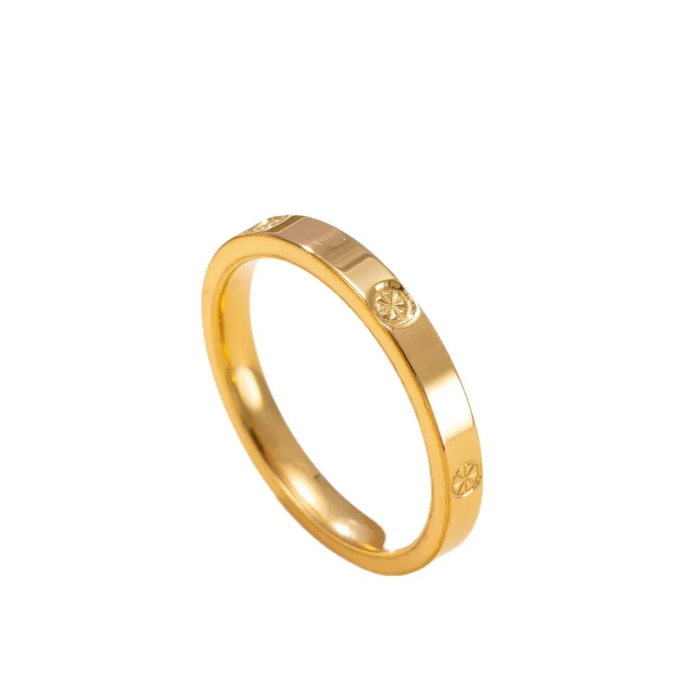 Stainless Steel Gold Color Rice Pattern Ring for Women PVD Gold Plated Jewelry New