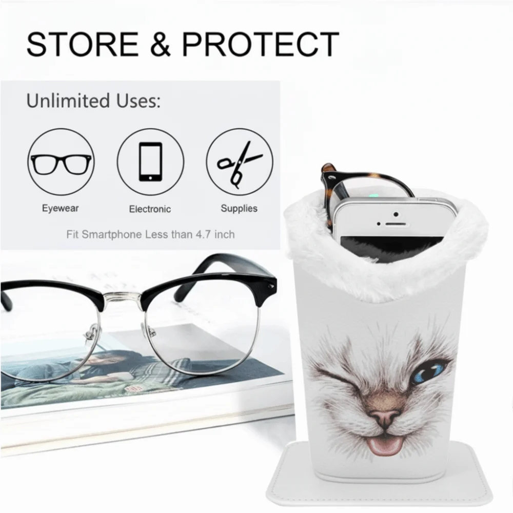 Portable Magnetic Eyeglass Display Stands Cat Printing Glasses Case Anti-Scratch PU Glasses Holder for Home Office