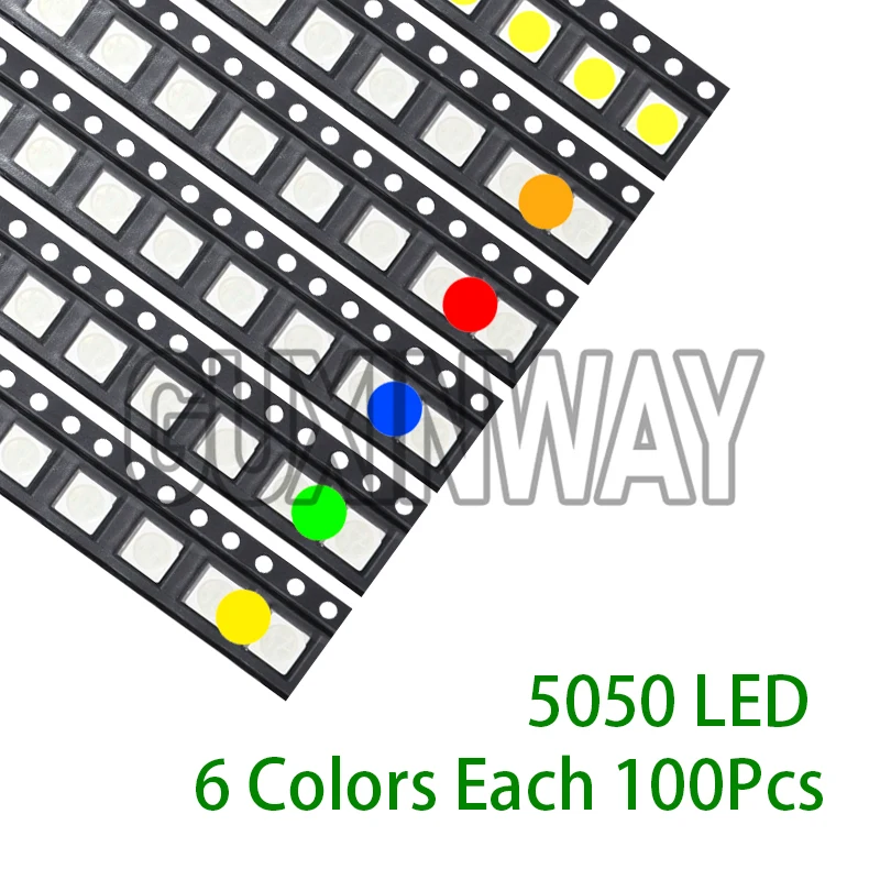 600pcs=6colors x 100pcs 5050 5730 1210 1206 0805 0603 0402 SMD LED Diode Kit Red Green   Blue White Yellow Orange