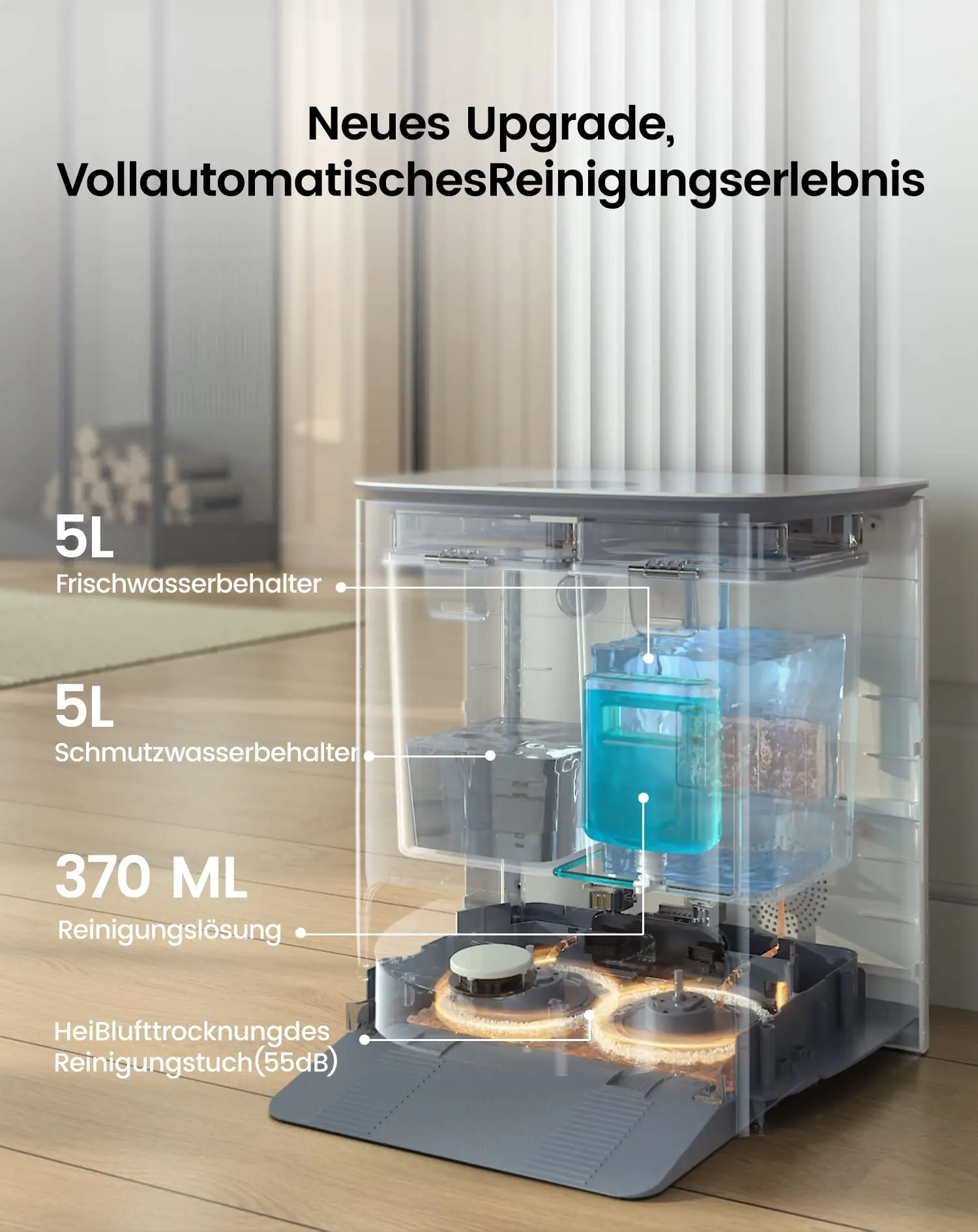 Robot fregona LEFANT T1 con base autolimpiante, robot con función de limpieza, depósito de agua de 5 litros, navegación láser dToF, detección de