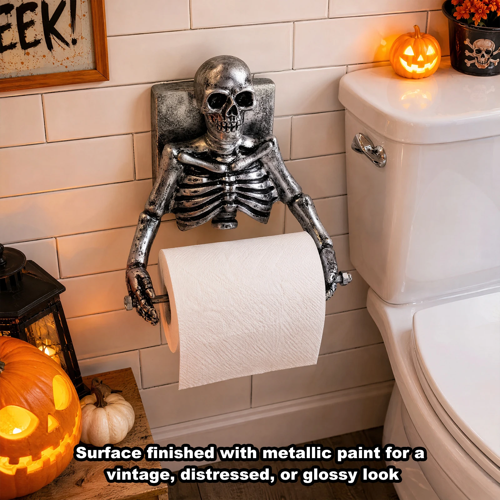 Gothic Skull Wall Art Skeleton Toilet Paper Holder Resin Bathroom Decor Halloween Home Decor Statue