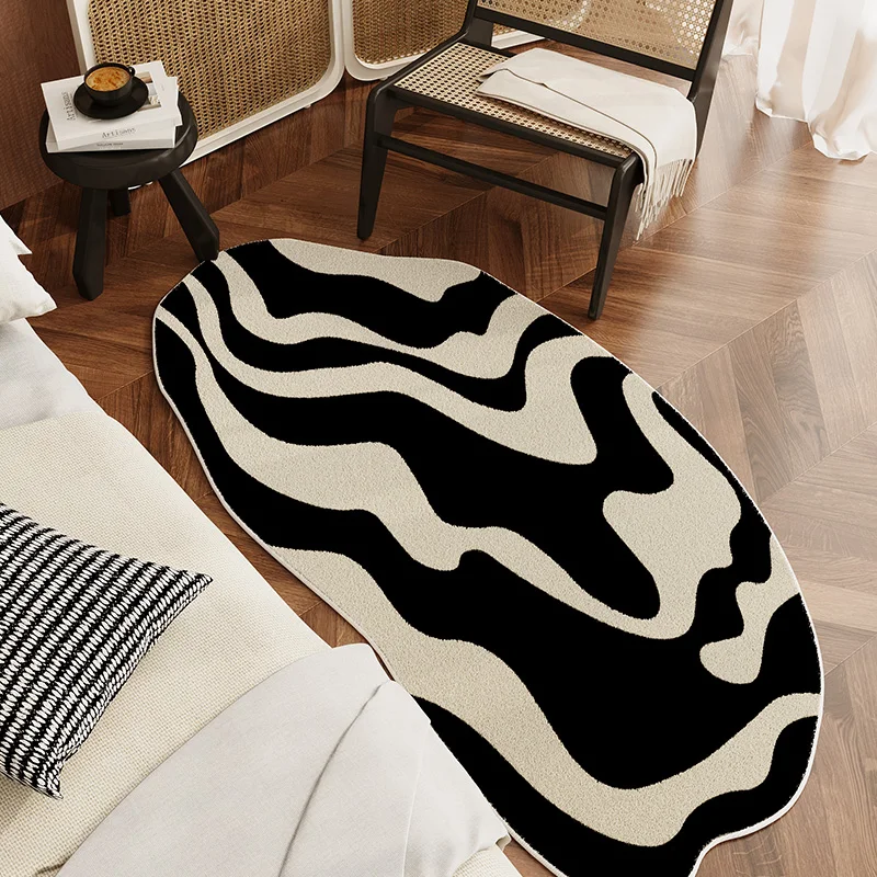 Bedroom Bedside Nonslip Carpet Special Shaped Bedroom Thickened Carpet 2023 New High End Black White Living Room Antifouling Rug