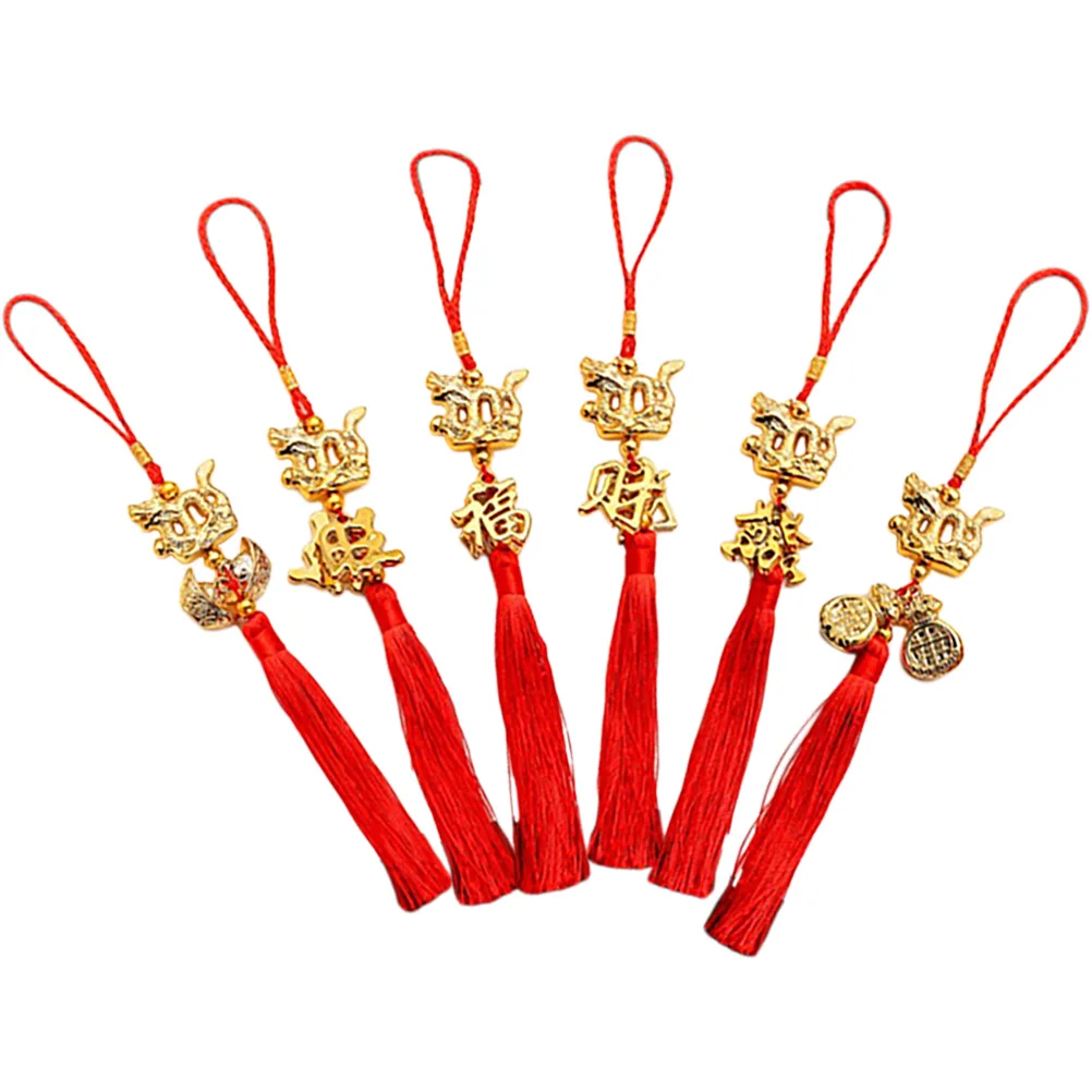 

6pcs Car Accessories Dragon New Year Decorations Golden Resin Pendants Spring Shop Office Reusable Chinese