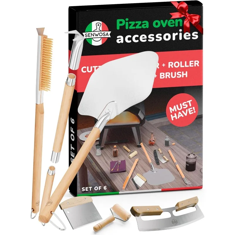 Pizza Oven Accessories Kit - 6-Piece Set for Home Pizza Making: Includes Pizza Peel, Oven Brush, Bubble Popper Turner, R