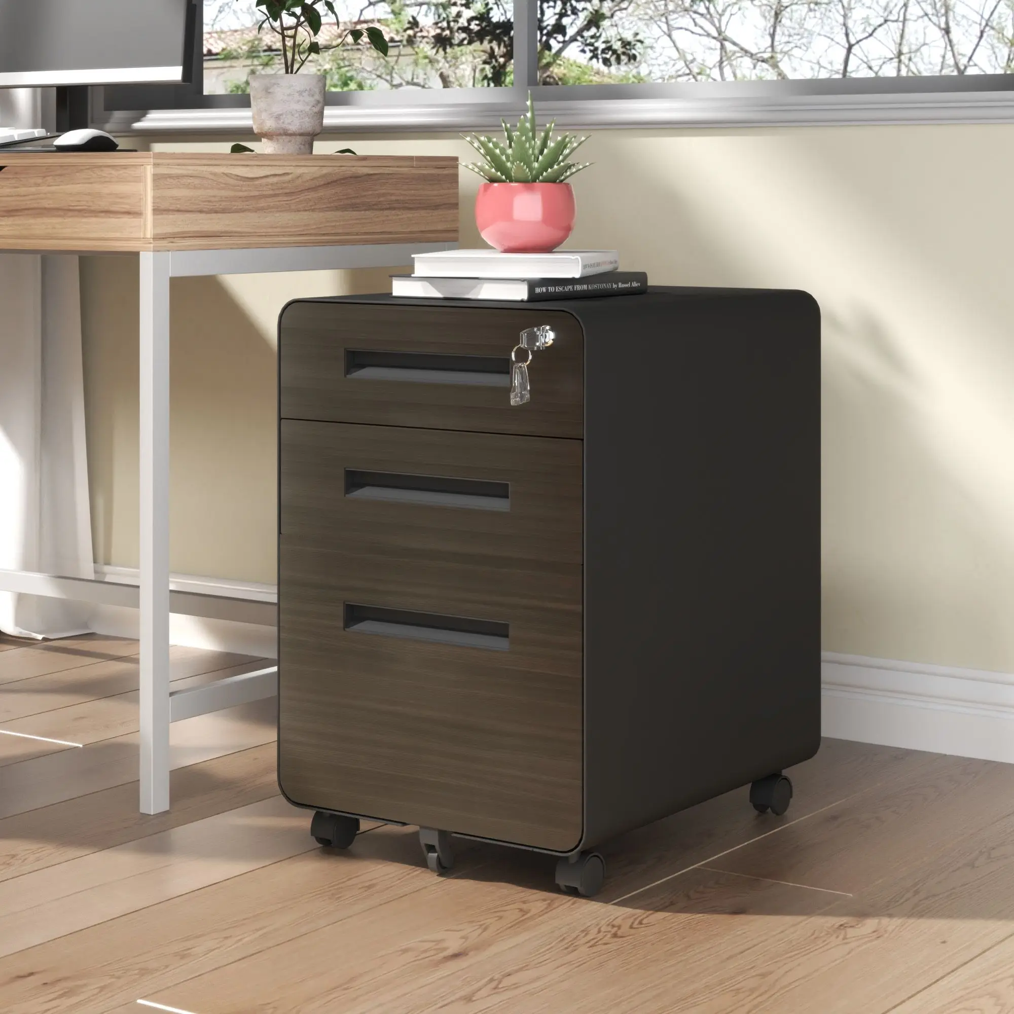 3-Drawer Mobile File Cabinet with Lock, All-Steel Metal Storage Cabinet on Casters, for Home & Office,Black, Fully Assembled, Ho