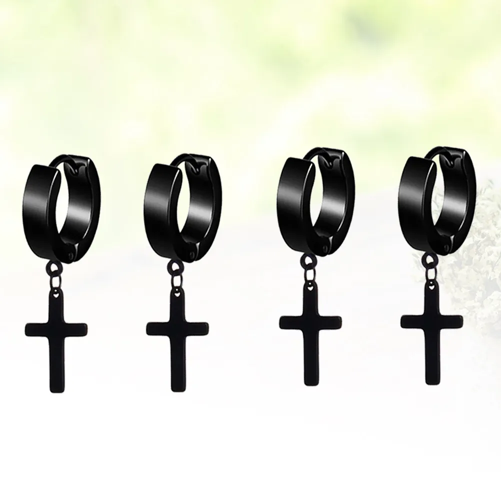 4Pcs Fashion Cross Earrings Titanium Steel Punk Style Ear Clips for Men Women Smooth Shiny Surface Ideal Everyday Wear Gift Set
