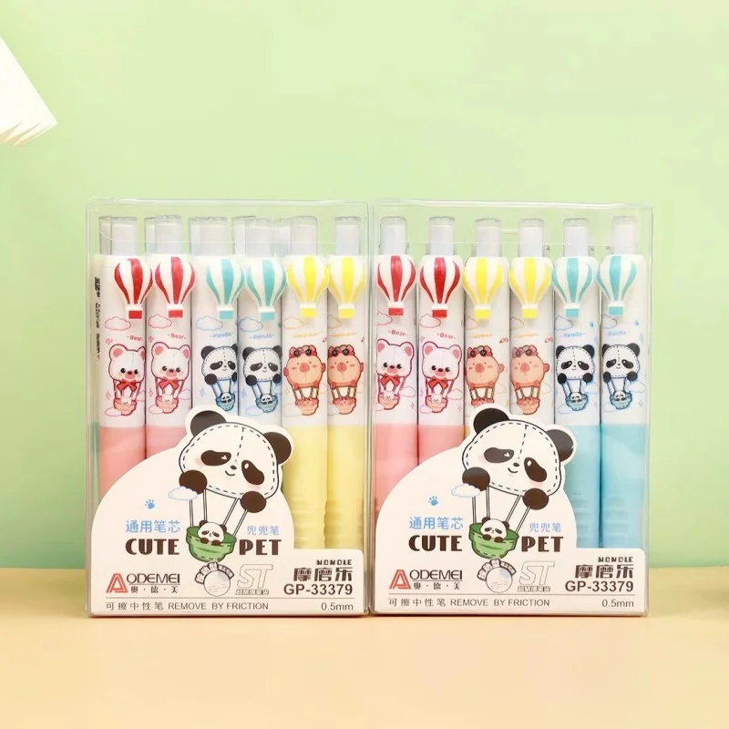 

36pcs/lot Kawaii Hot air balloon Capybara Panda Dog Erasable Gel Pen Cute 0.5mm Blue Ink Signature Pens Office School Supplies