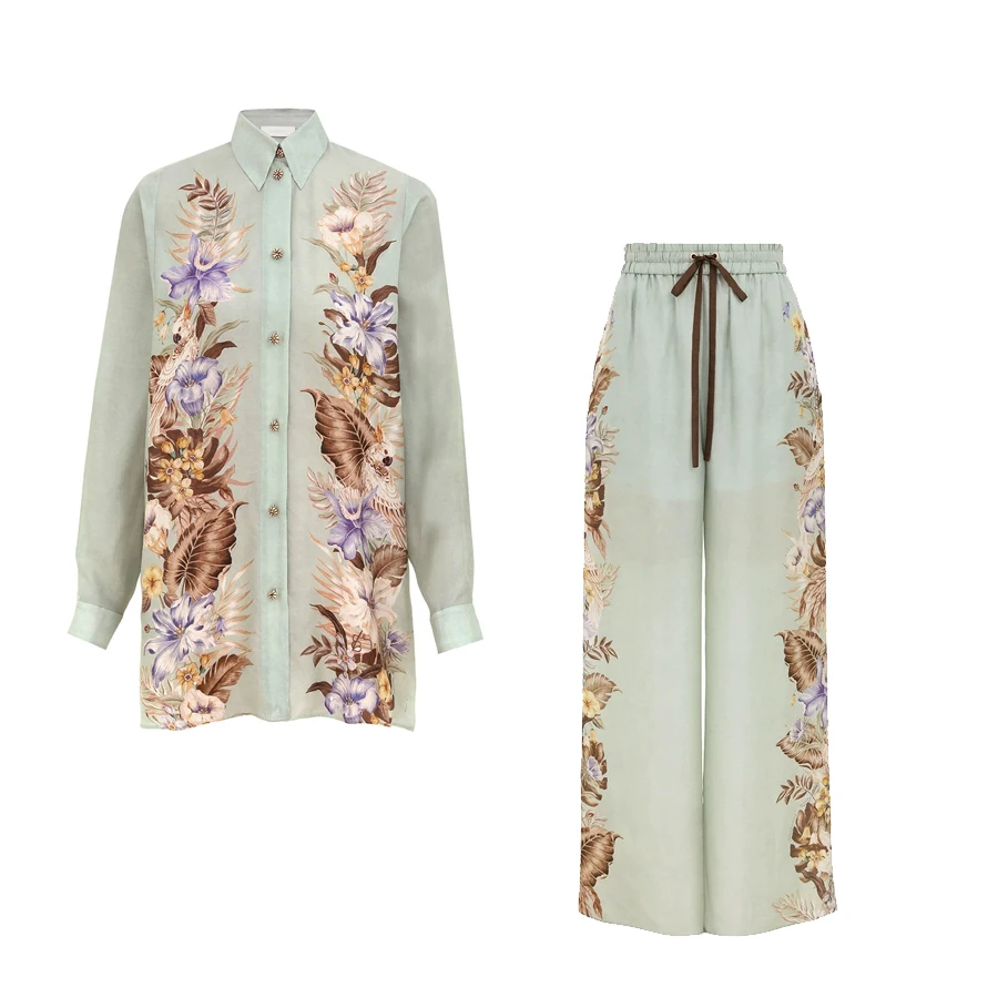 2025, Frühling, Sommer, Urlaub, neues irt-Top mit australischem Druck und Hosen mit weitem Bein, lässiges zweiteiliges Set für Damen, Faion Ensemble