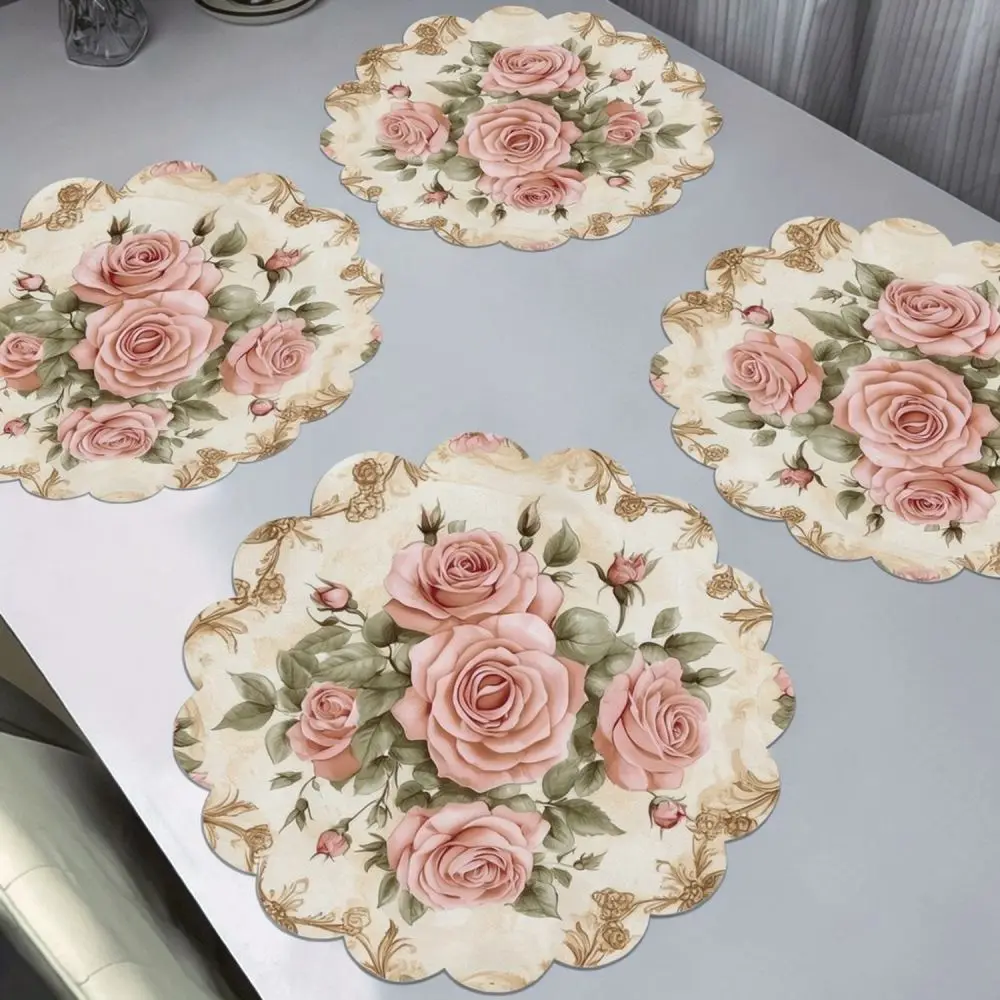 Printed Linen Placemat Lace Trim Dining Table Mat Heat Resistant Modern Kitchen Accessory Home Restaurant Table Pad