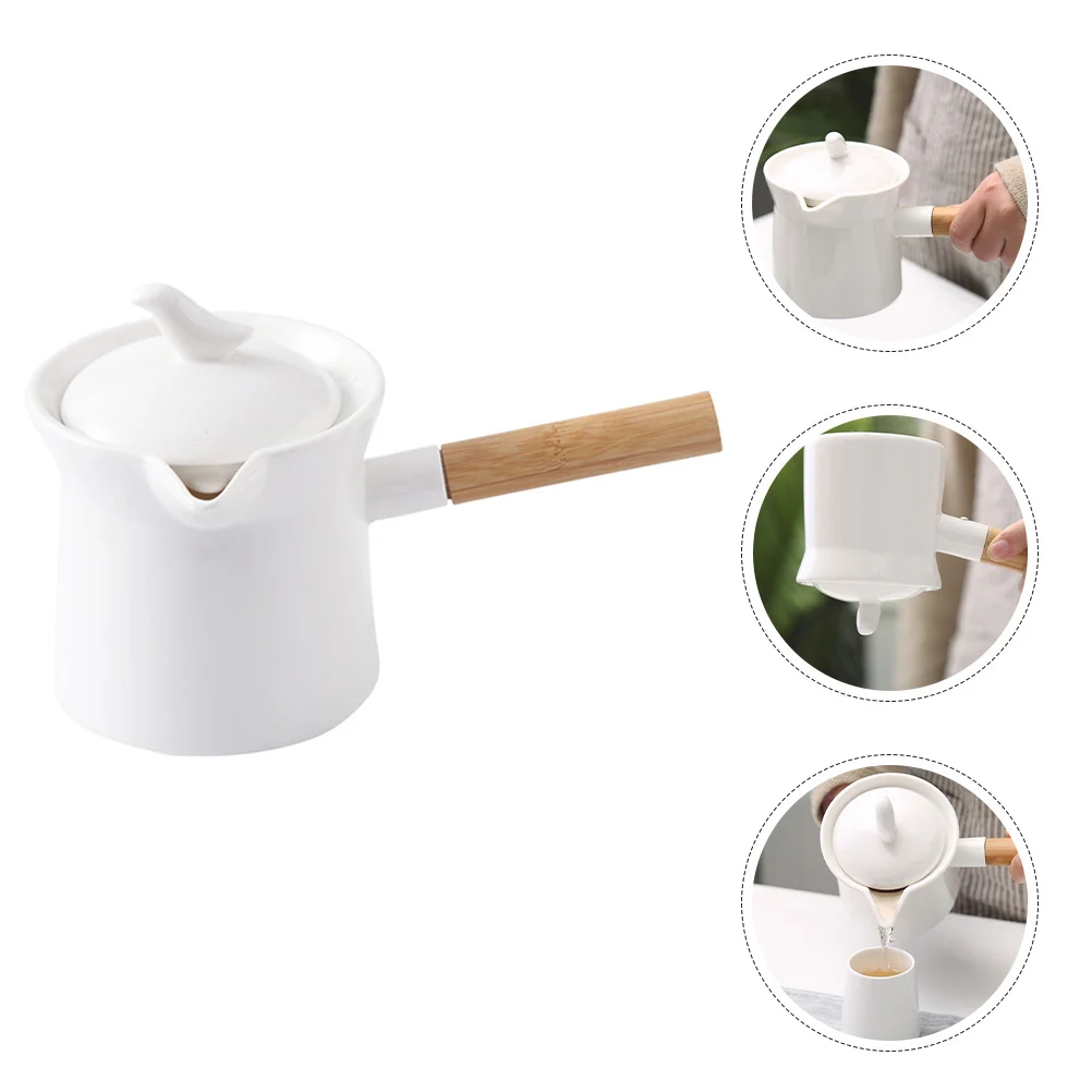 إبريق شاي سيراميك ذو سعة كبيرة بمقبض خشبي وتصميم غير قابل للانزلاق للمنزل والمطعم والفندق واستخدام غلاية شاي من السيراميك