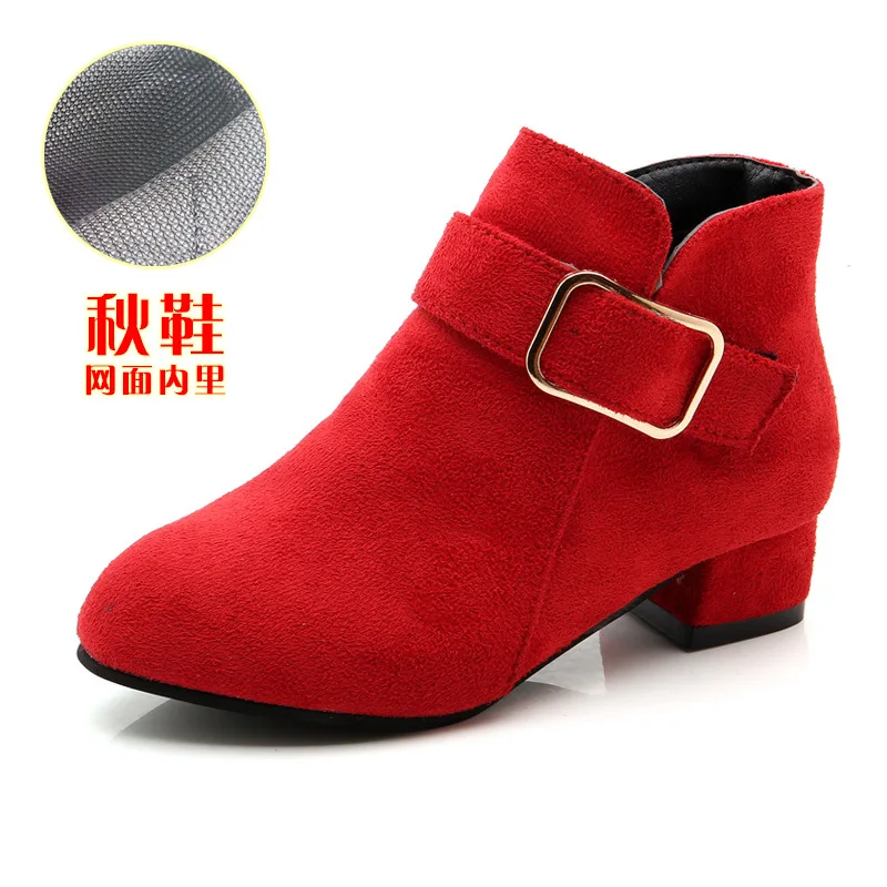 Sapatos de salto alto criança bota menina para crianças inverno quente outono vermelho tornozelo botas tênis camurça 2021 3 4 5 6 7 8 9 10 11 12 anos