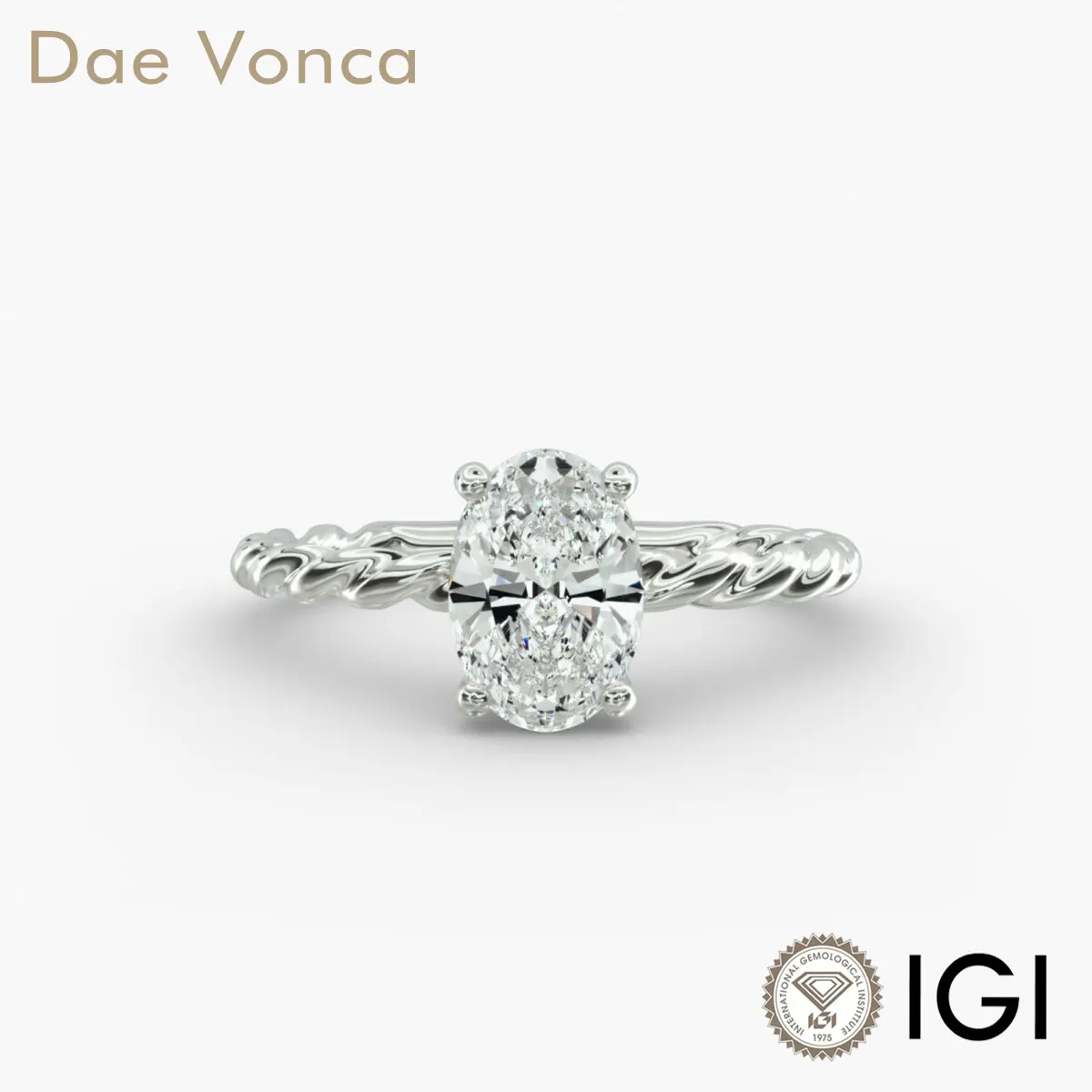 Cable Solitaire Engagement Ring 9K/14K/18K White Gold Oval Cut Lab Grown Diamond IGI Certificate Genuine Diamond Ring