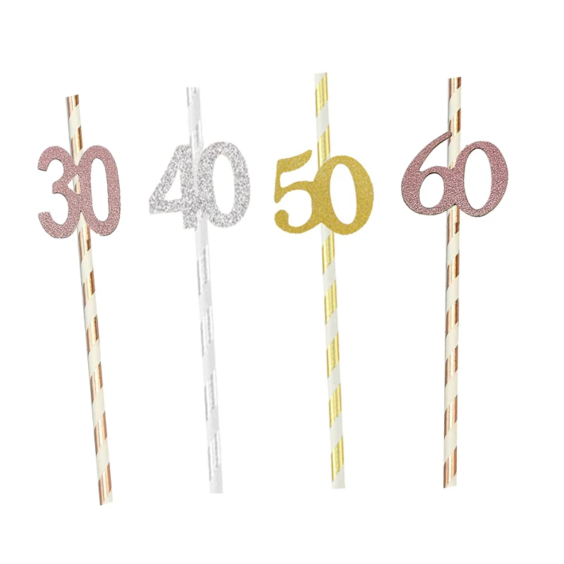 Pailles en or rose pour fête d'anniversaire, 10 pièces, fournitures de décoration pour travailleurs adultes de 30, 40, 50 et 60 ans