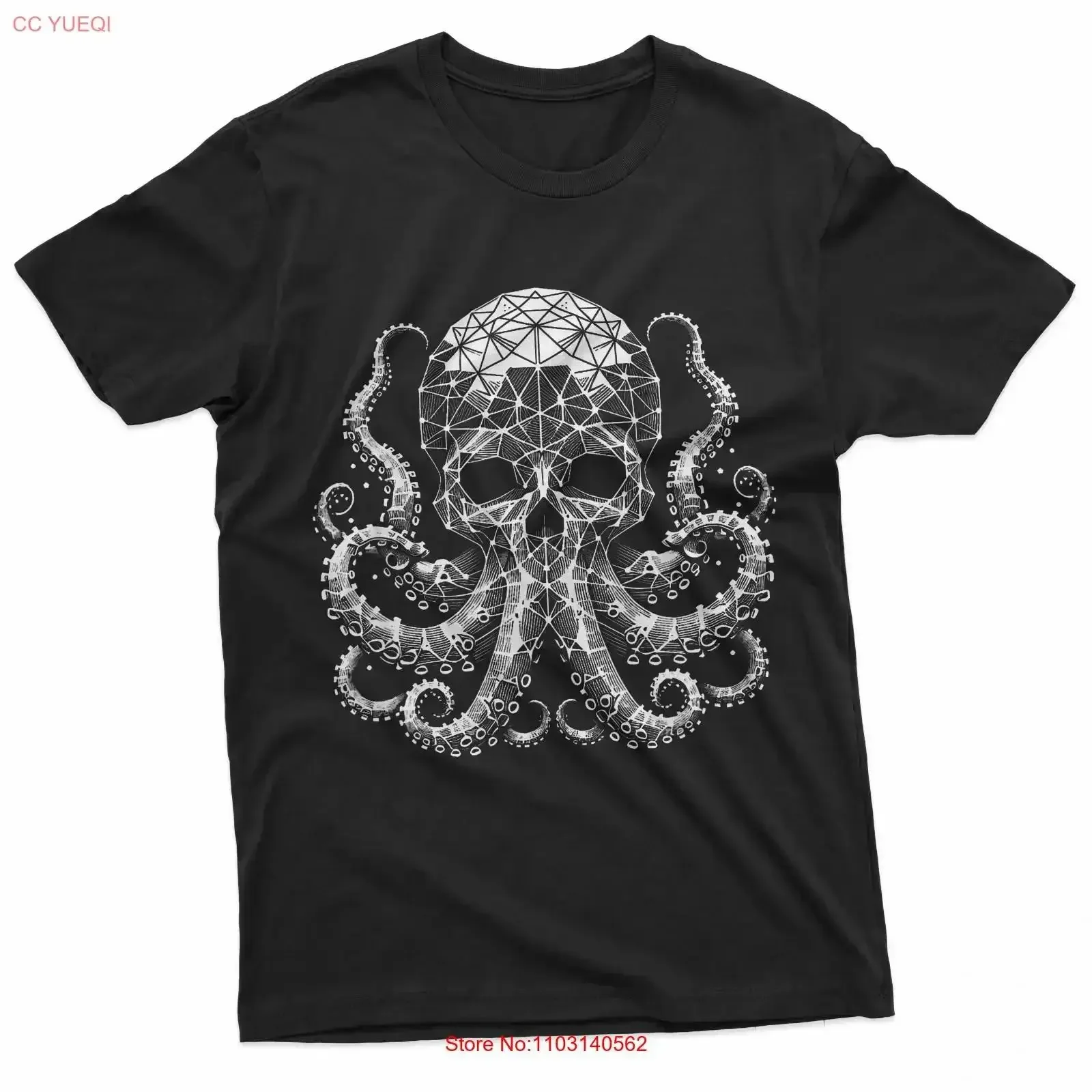 Squid Skull Hybrid Polygons Gothic Emo Aesthetic T Shirt vintage Washed Breathable Top For Everyday Wear graphic vintage Casual