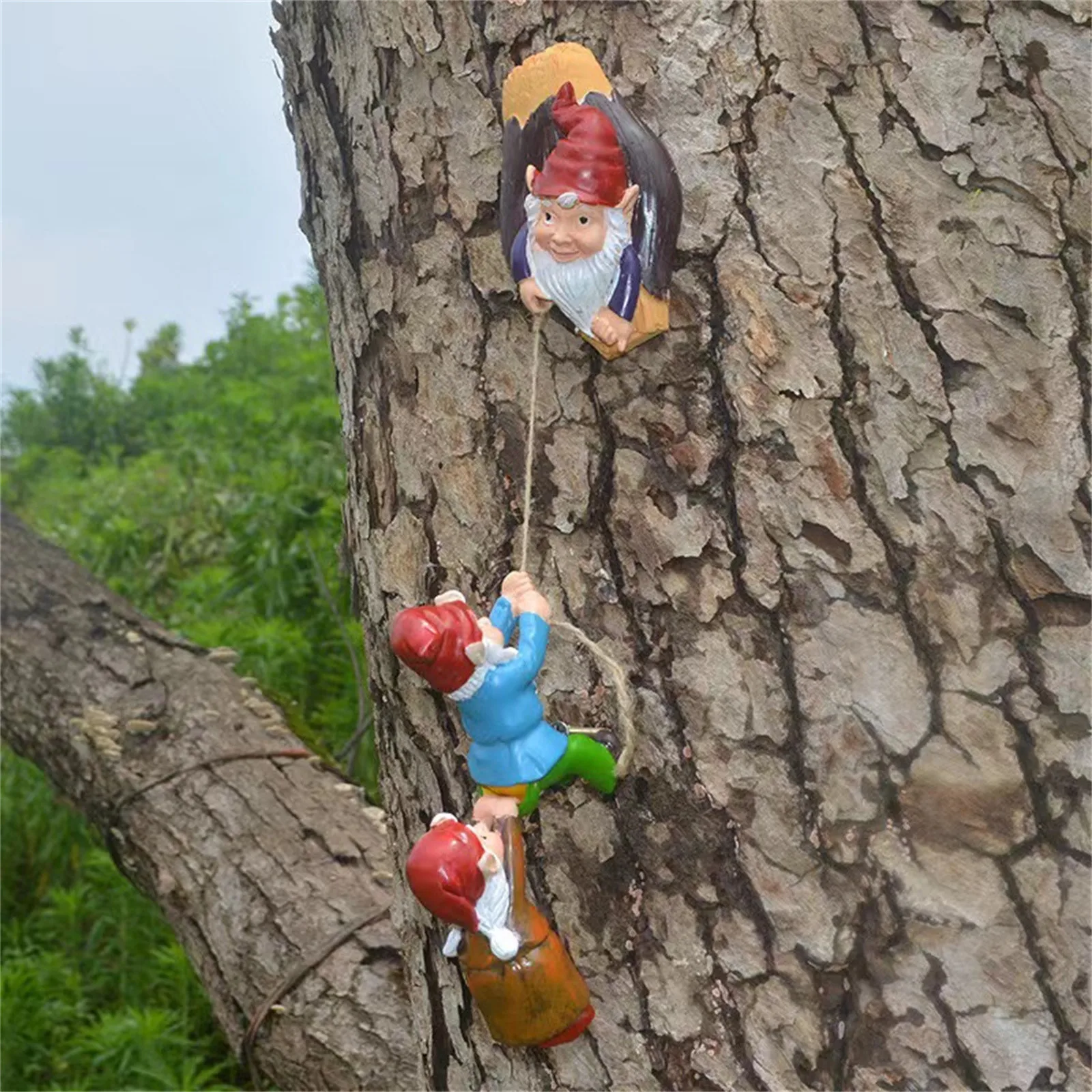 Climbing Dwarfs Outdoor Garden 3 Pcs Dwarf Elf Statues Courtyard Tree Hanging Ornament Resin Crafts Courtyard Garden Decor