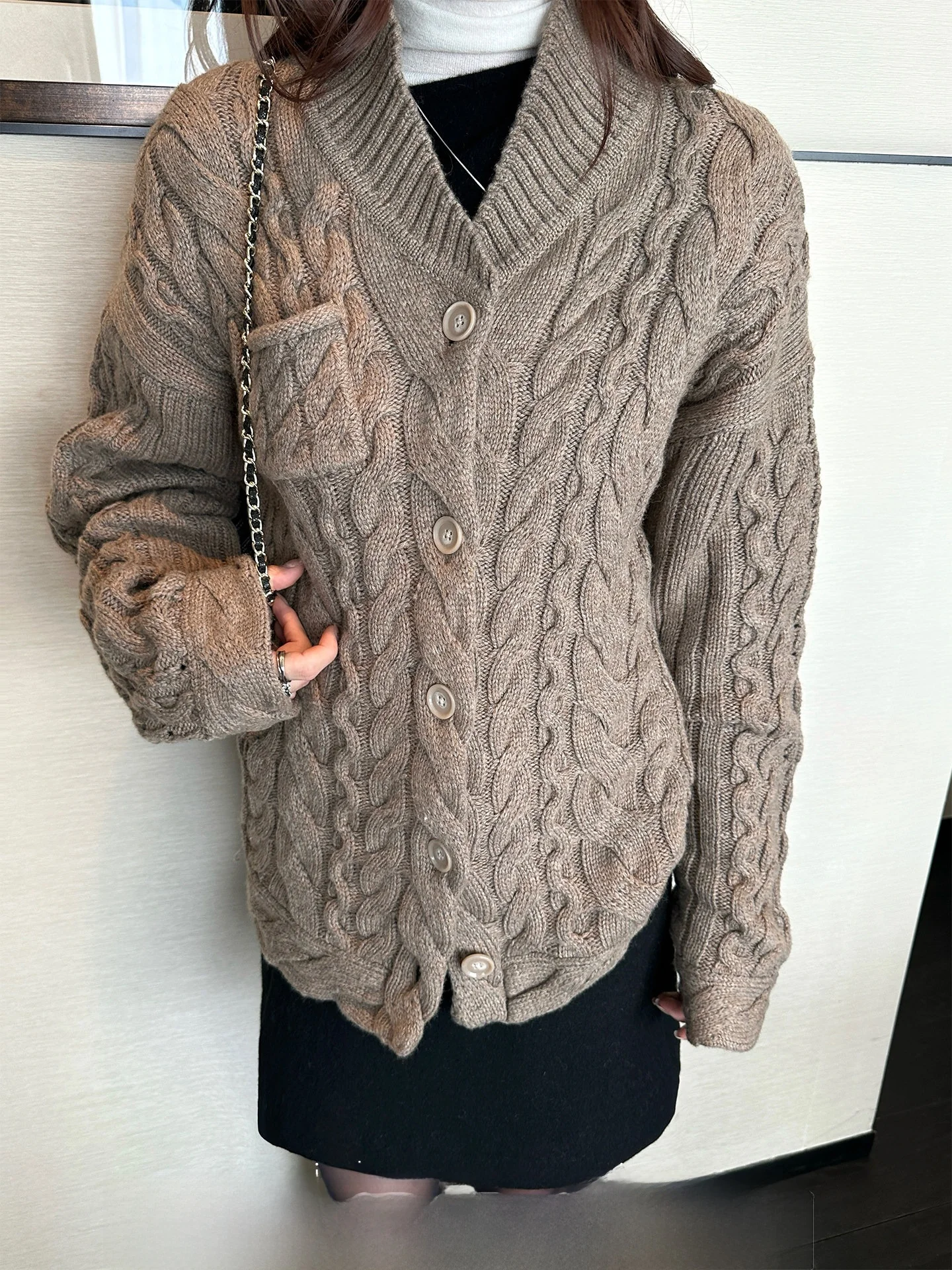 

Женский свитер Xzichic из толстой вязаной шерсти крупной вязки, осенне-зимний, свободный крой, кардиган с длинными рукавами